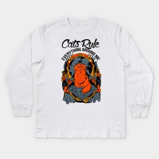 Orangrey Cats Rule Everything Around Me Kids Long Sleeve T-Shirt